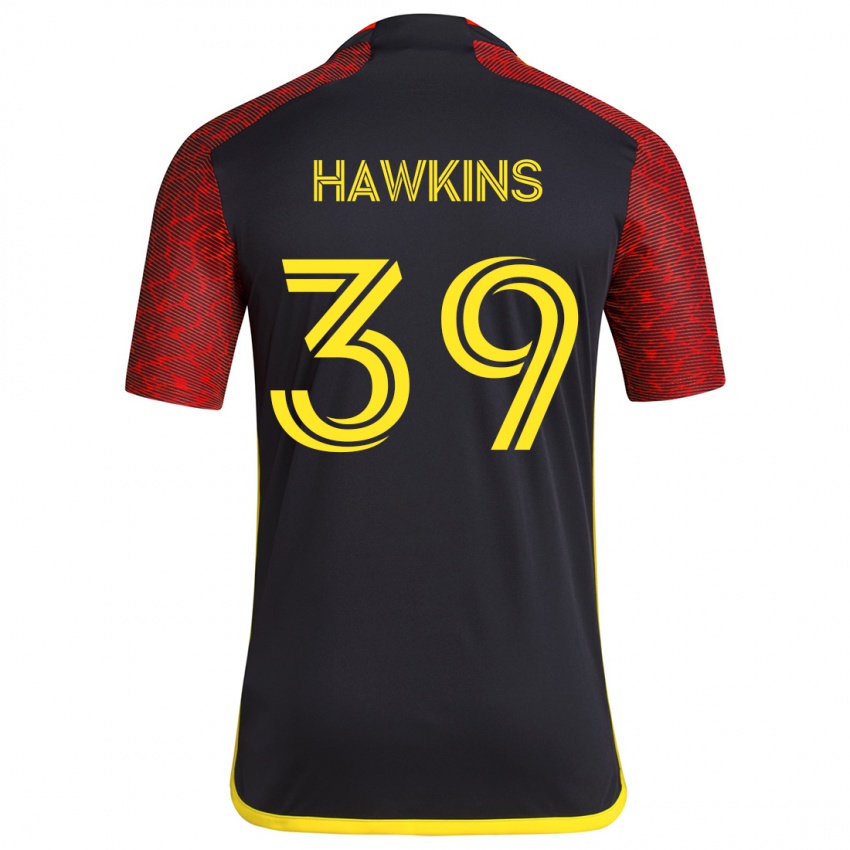 Gyermek Stuart Hawkins #39 Piros Fekete Idegenbeli Jersey 2024/25 Mez Póló Ing