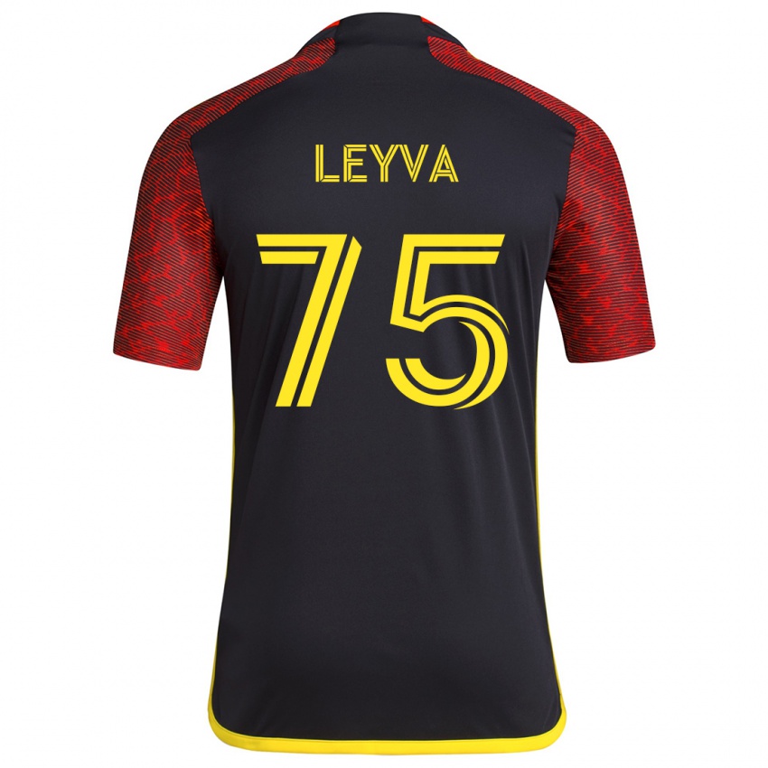 Gyermek Danny Leyva #75 Piros Fekete Idegenbeli Jersey 2024/25 Mez Póló Ing