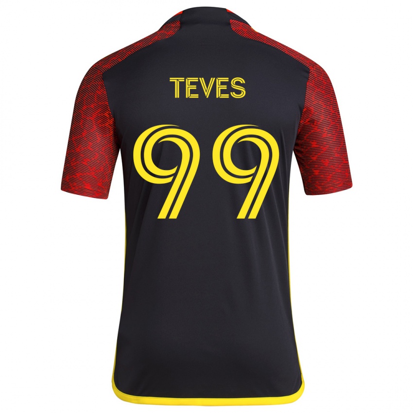 Gyermek Dylan Teves #99 Piros Fekete Idegenbeli Jersey 2024/25 Mez Póló Ing