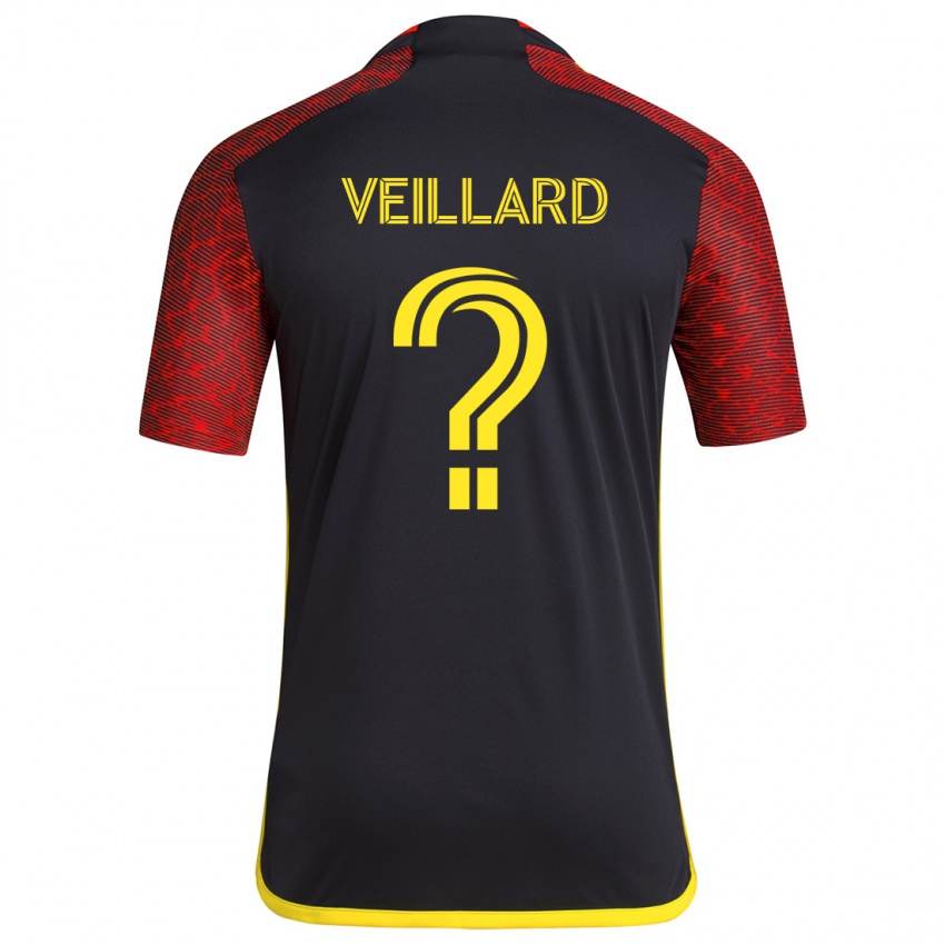 Gyermek Etienne Veillard #0 Piros Fekete Idegenbeli Jersey 2024/25 Mez Póló Ing