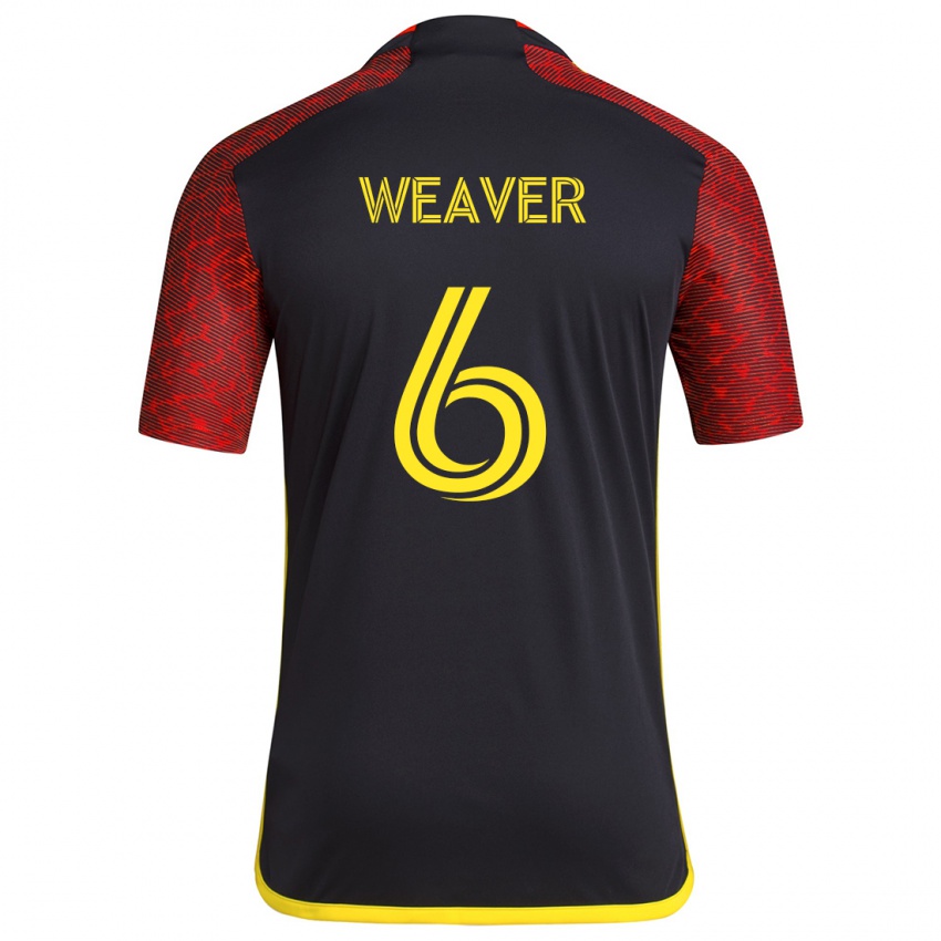 Gyermek Morgan Weaver #6 Piros Fekete Idegenbeli Jersey 2024/25 Mez Póló Ing