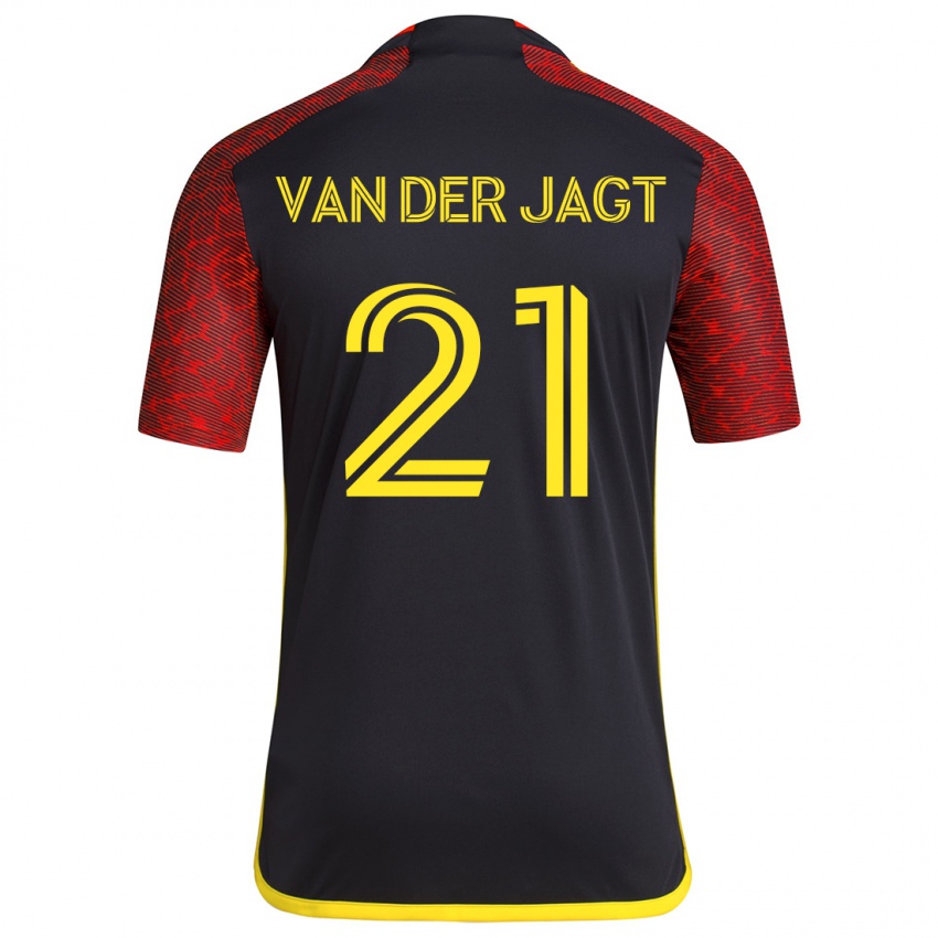 Gyermek Olivia Van Der Jagt #21 Piros Fekete Idegenbeli Jersey 2024/25 Mez Póló Ing