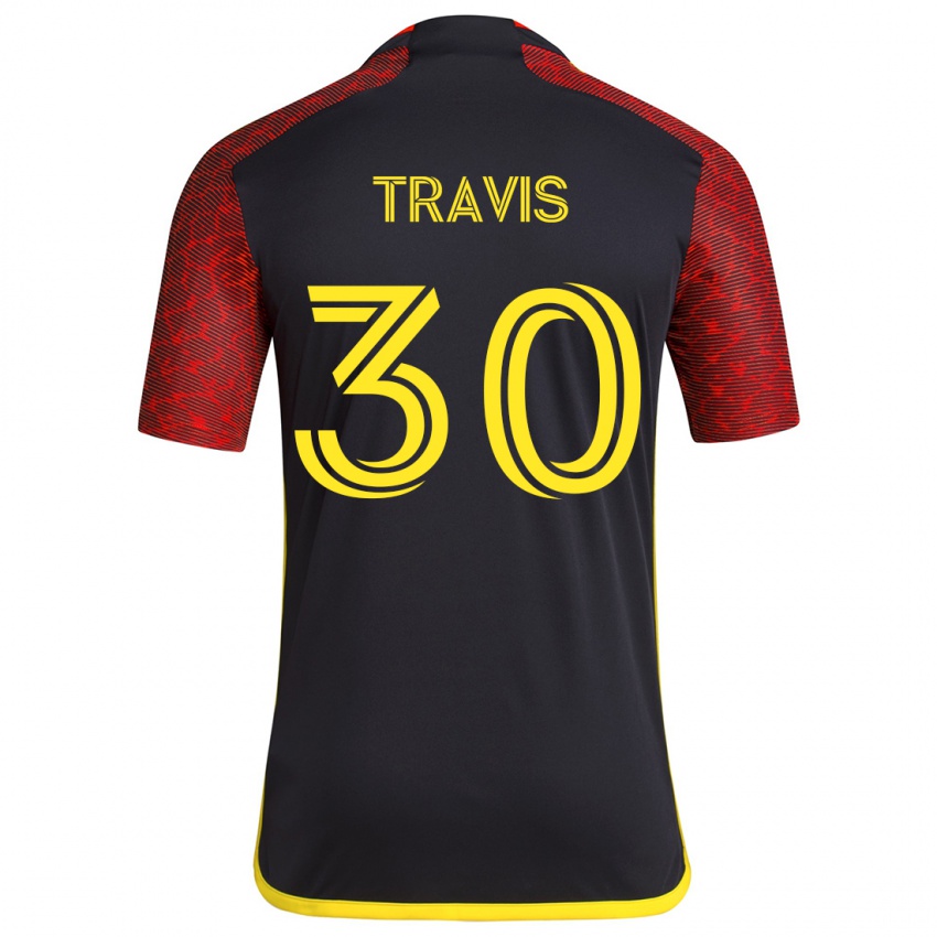 Gyermek Riley Travis #30 Piros Fekete Idegenbeli Jersey 2024/25 Mez Póló Ing