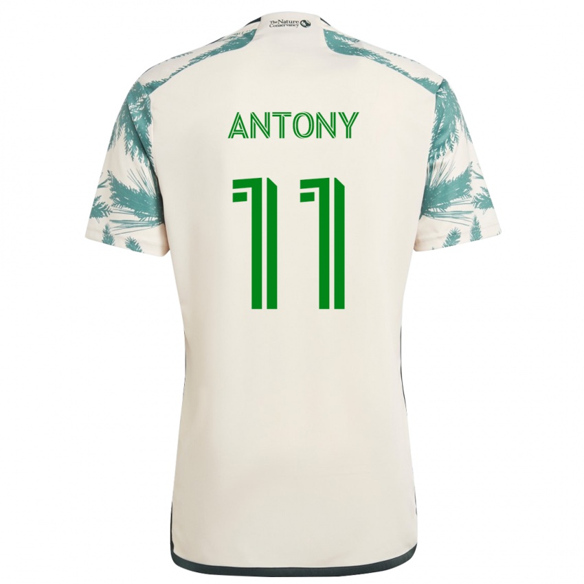 Gyermek Antony #11 Bézs Barna Idegenbeli Jersey 2024/25 Mez Póló Ing