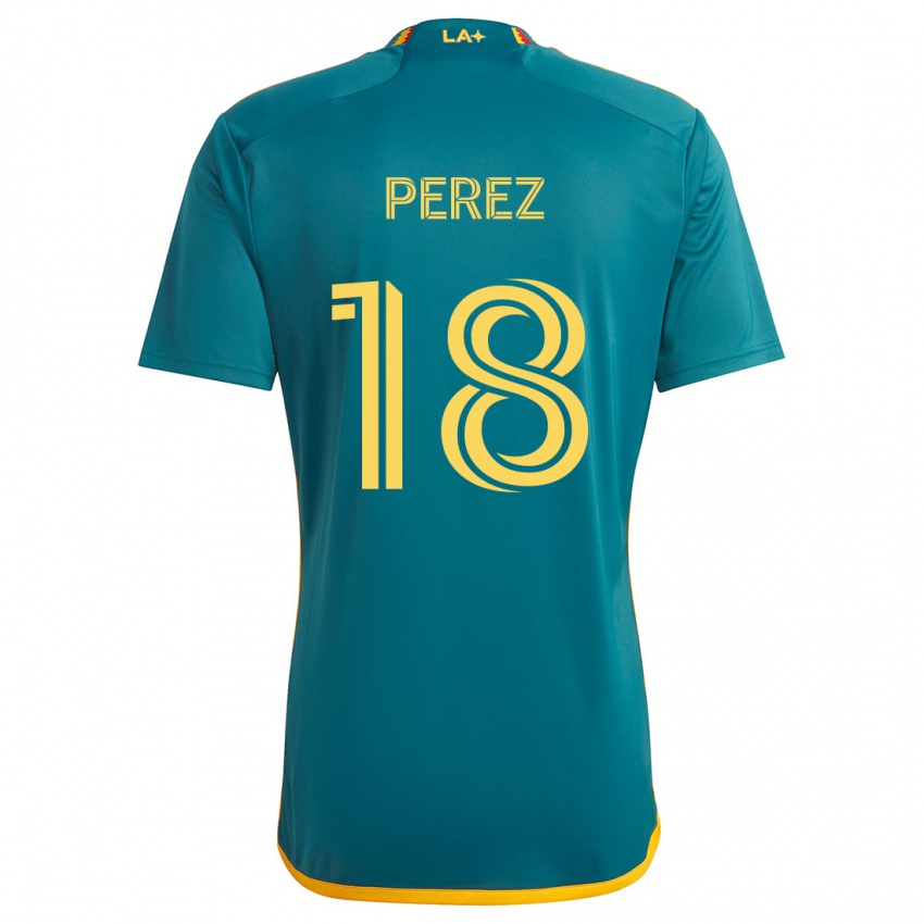 Gyermek Jonathan Pérez #18 Green Yellow Idegenbeli Jersey 2024/25 Mez Póló Ing