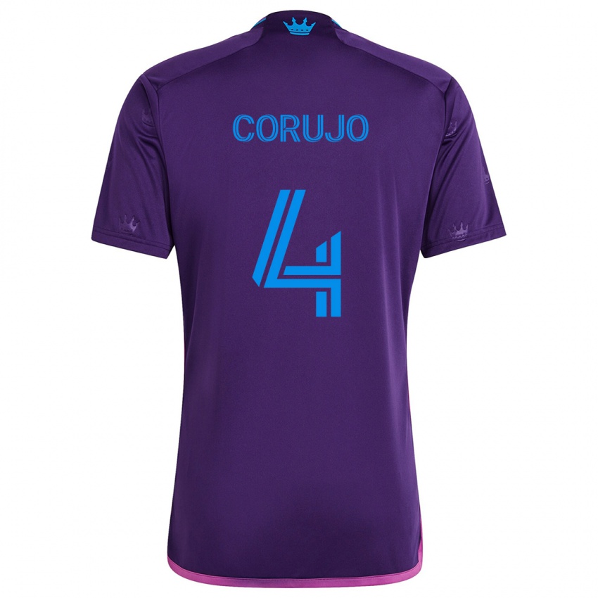 Gyermek Guzmán Corujo #4 Lila Kék Idegenbeli Jersey 2024/25 Mez Póló Ing