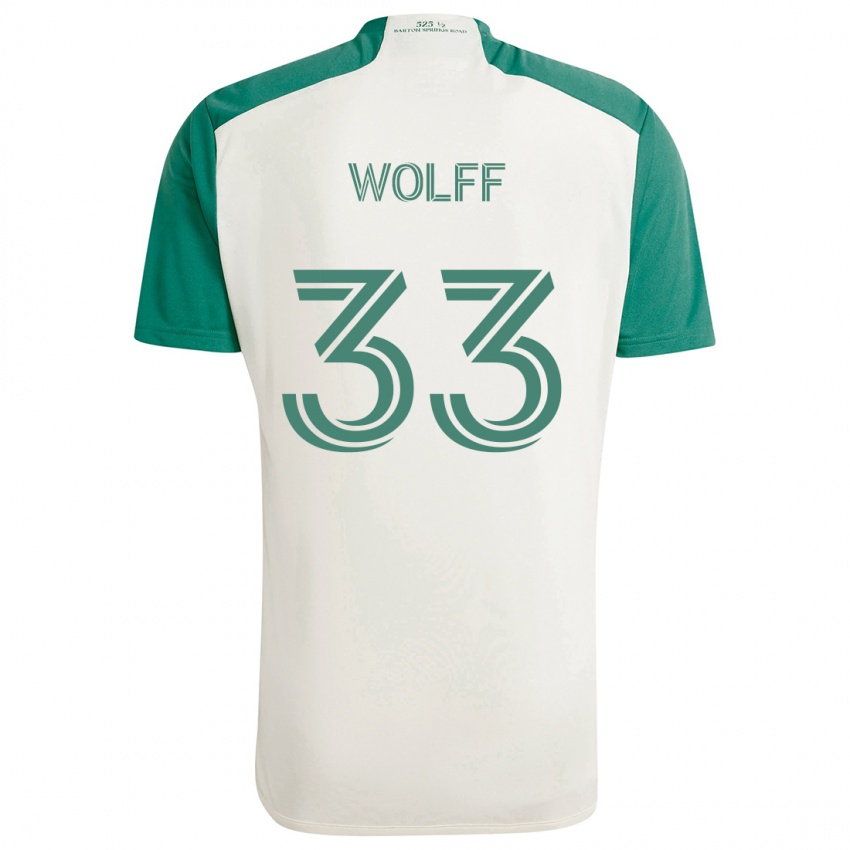 Gyermek Owen Wolff #33 Barna Színek Zöld Idegenbeli Jersey 2024/25 Mez Póló Ing