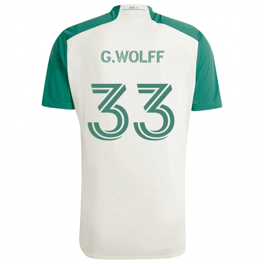 Gyermek Gavin Wolff #33 Barna Színek Zöld Idegenbeli Jersey 2024/25 Mez Póló Ing