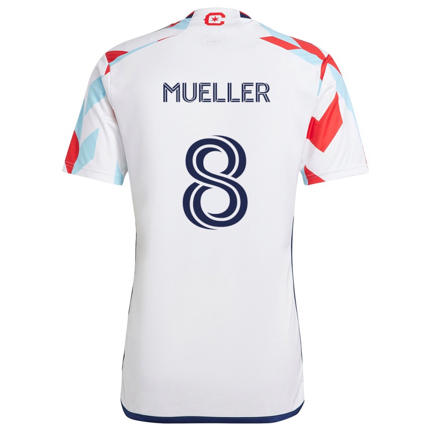 Gyermek Chris Mueller #8 Fehér Piros Kék Idegenbeli Jersey 2024/25 Mez Póló Ing