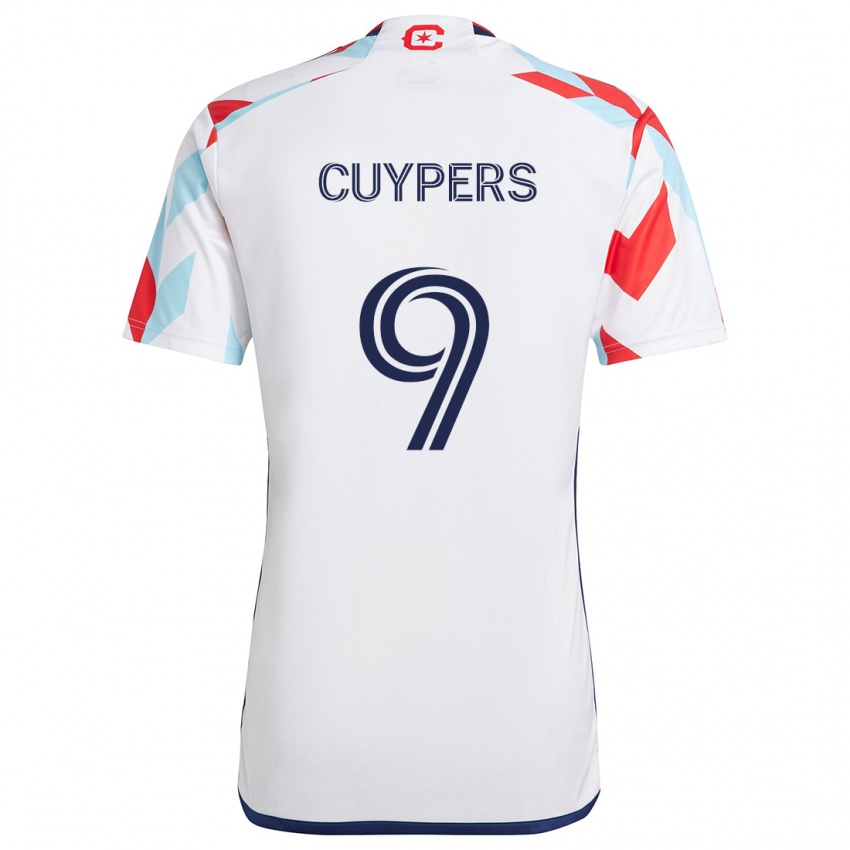 Gyermek Hugo Cuypers #9 Fehér Piros Kék Idegenbeli Jersey 2024/25 Mez Póló Ing