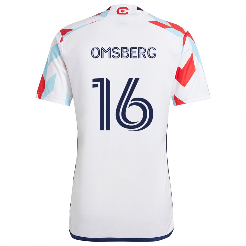 Gyermek Wyatt Omsberg #16 Fehér Piros Kék Idegenbeli Jersey 2024/25 Mez Póló Ing