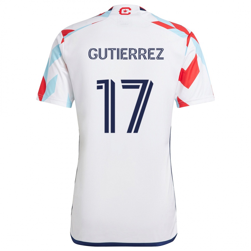 Gyermek Brian Gutiérrez #17 Fehér Piros Kék Idegenbeli Jersey 2024/25 Mez Póló Ing