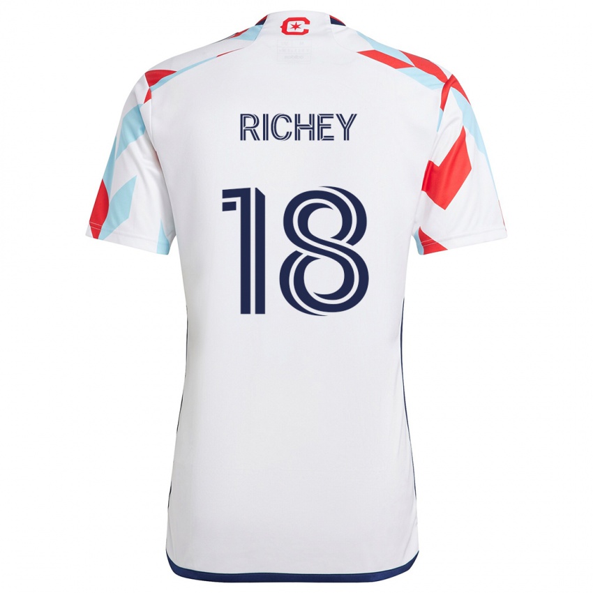 Gyermek Spencer Richey #18 Fehér Piros Kék Idegenbeli Jersey 2024/25 Mez Póló Ing