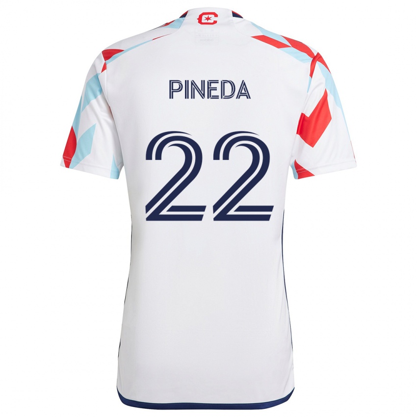 Gyermek Mauricio Pineda #22 Fehér Piros Kék Idegenbeli Jersey 2024/25 Mez Póló Ing