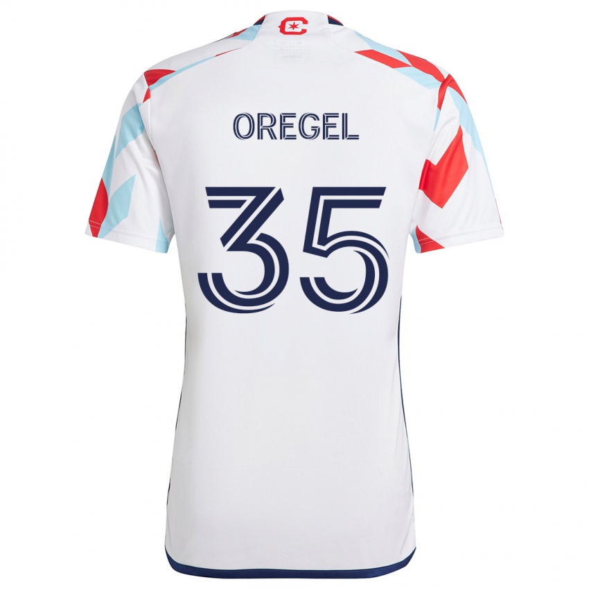 Gyermek Sergio Oregel #35 Fehér Piros Kék Idegenbeli Jersey 2024/25 Mez Póló Ing