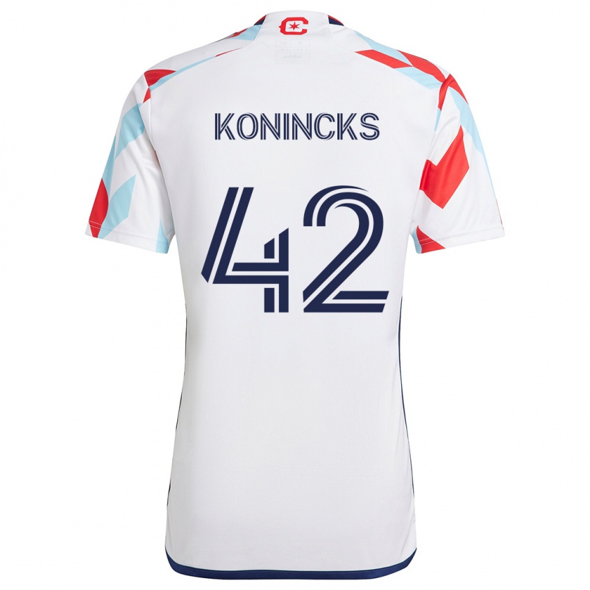 Gyermek Diego Konincks #42 Fehér Piros Kék Idegenbeli Jersey 2024/25 Mez Póló Ing