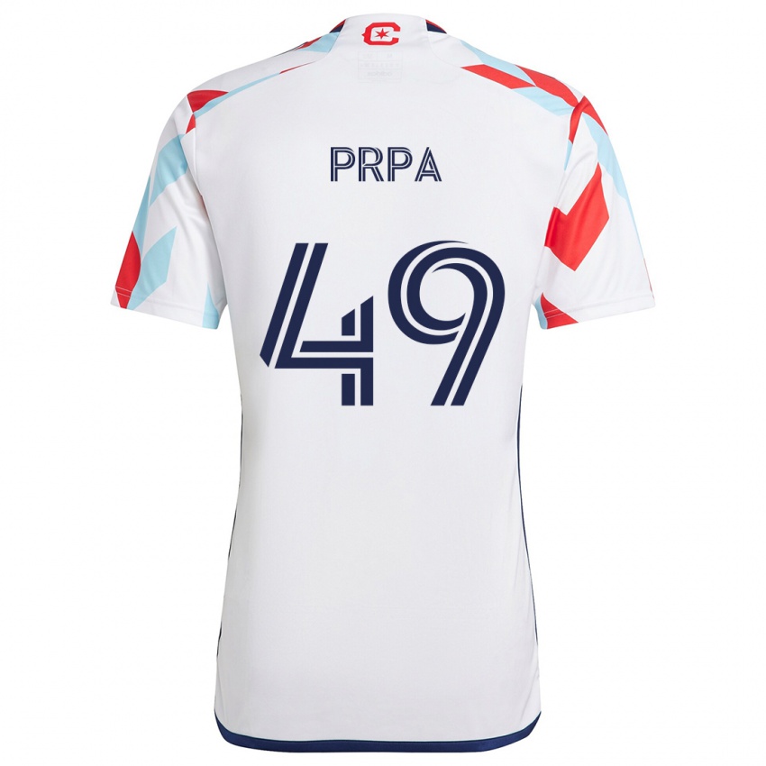 Gyermek Luka Prpa #49 Fehér Piros Kék Idegenbeli Jersey 2024/25 Mez Póló Ing