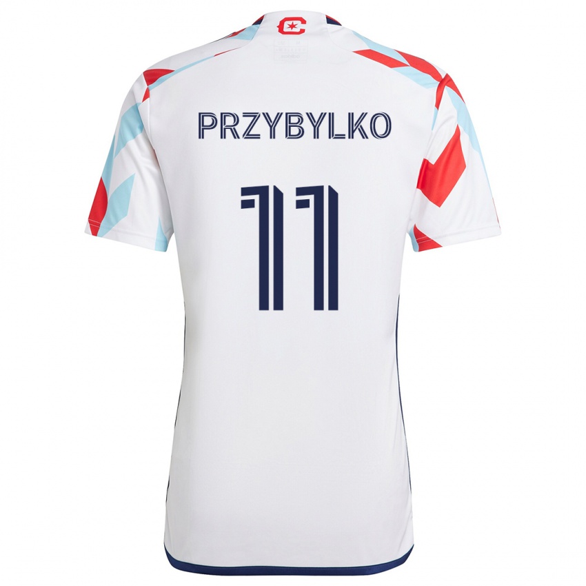 Gyermek Kacper Przybylko #11 Fehér Piros Kék Idegenbeli Jersey 2024/25 Mez Póló Ing