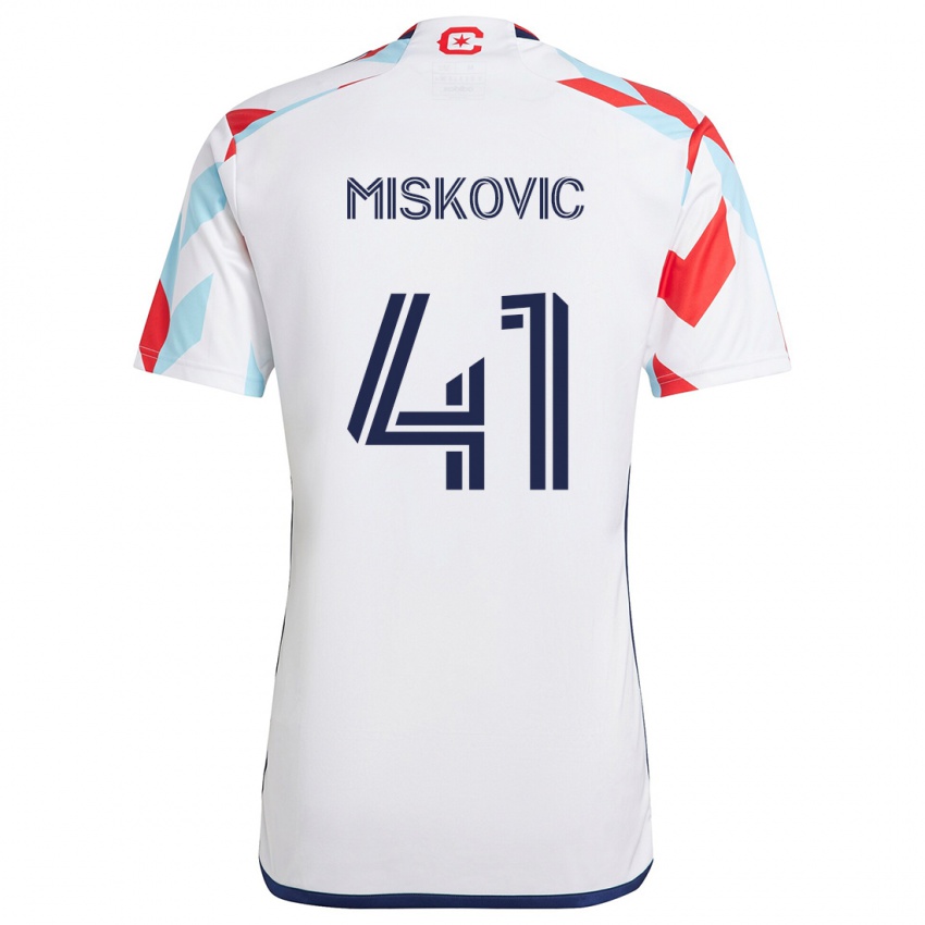 Gyermek Mihajlo Miskovic #41 Fehér Piros Kék Idegenbeli Jersey 2024/25 Mez Póló Ing