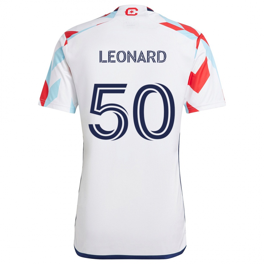 Gyermek Eric Leonard #50 Fehér Piros Kék Idegenbeli Jersey 2024/25 Mez Póló Ing