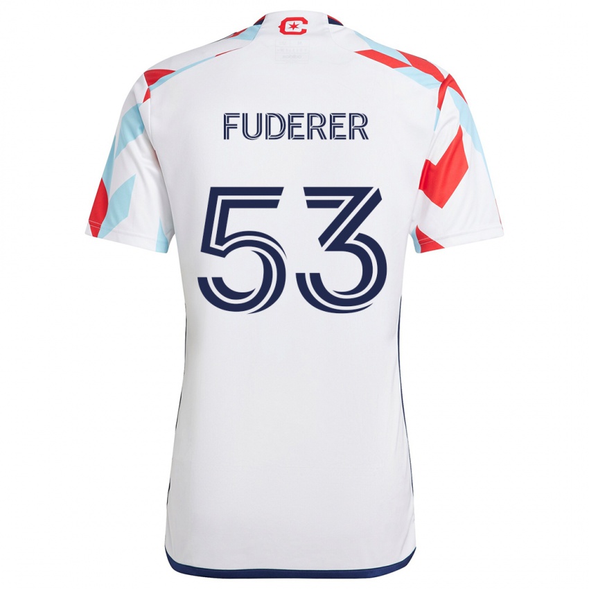 Gyermek Jake Fuderer #53 Fehér Piros Kék Idegenbeli Jersey 2024/25 Mez Póló Ing