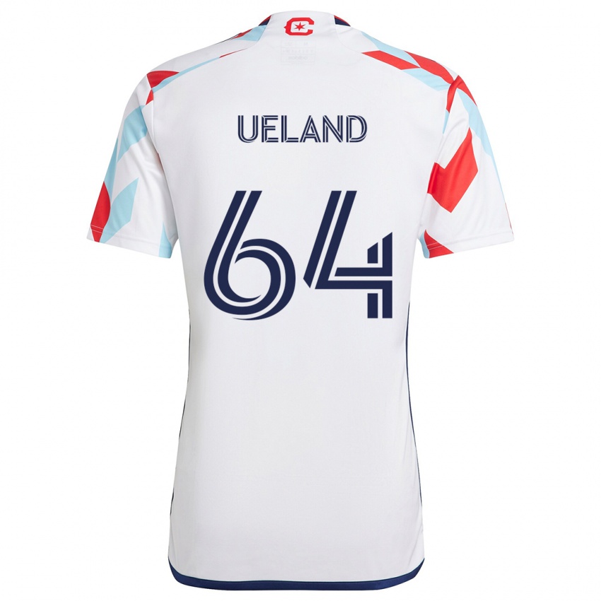 Gyermek Andreas Ueland #64 Fehér Piros Kék Idegenbeli Jersey 2024/25 Mez Póló Ing