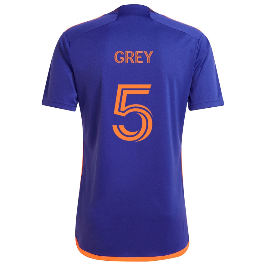 Gyermek Omar Grey #5 Lila Narancs Idegenbeli Jersey 2024/25 Mez Póló Ing