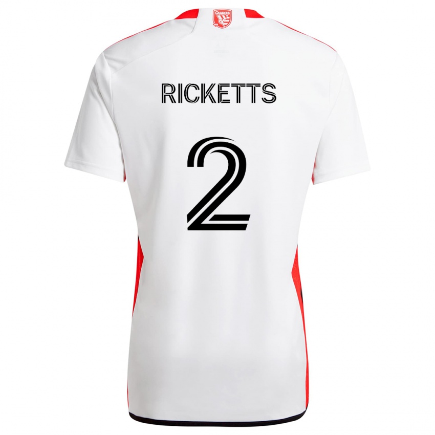 Gyermek Jamar Ricketts #2 Fehér Piros Idegenbeli Jersey 2024/25 Mez Póló Ing