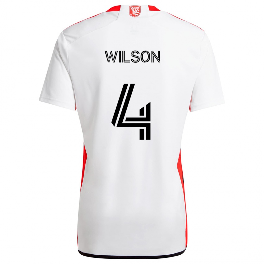 Gyermek Bruno Wilson #4 Fehér Piros Idegenbeli Jersey 2024/25 Mez Póló Ing