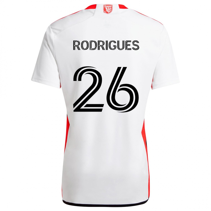 Gyermek Rodrigues #26 Fehér Piros Idegenbeli Jersey 2024/25 Mez Póló Ing