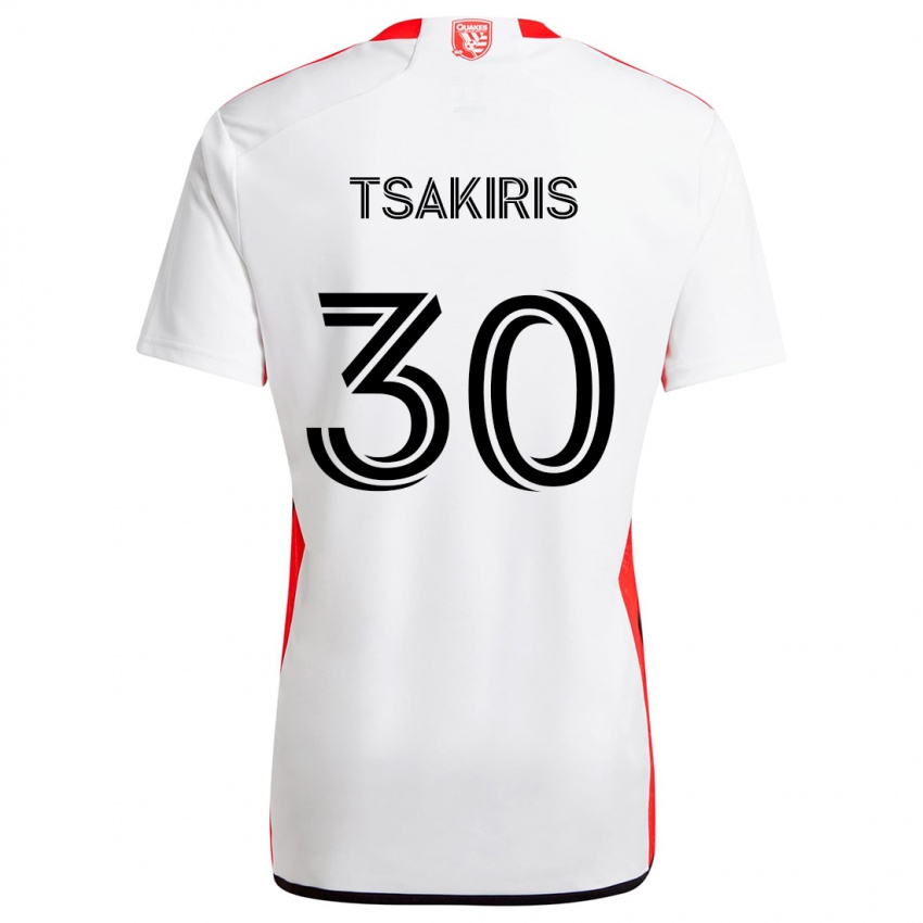 Gyermek Niko Tsakiris #30 Fehér Piros Idegenbeli Jersey 2024/25 Mez Póló Ing