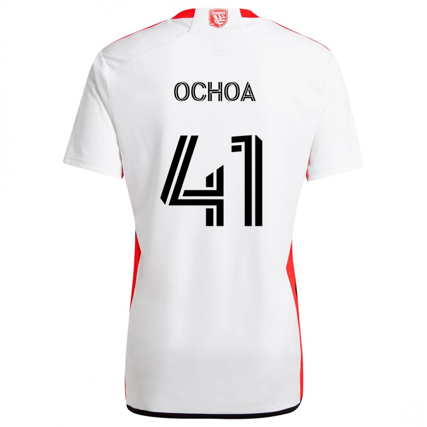 Gyermek Emmanuel Ochoa #41 Fehér Piros Idegenbeli Jersey 2024/25 Mez Póló Ing