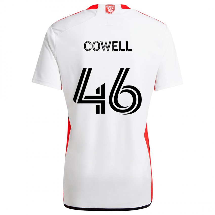 Gyermek Chance Cowell #46 Fehér Piros Idegenbeli Jersey 2024/25 Mez Póló Ing