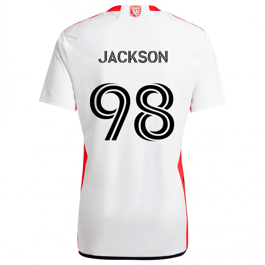 Gyermek Jacob Jackson #98 Fehér Piros Idegenbeli Jersey 2024/25 Mez Póló Ing