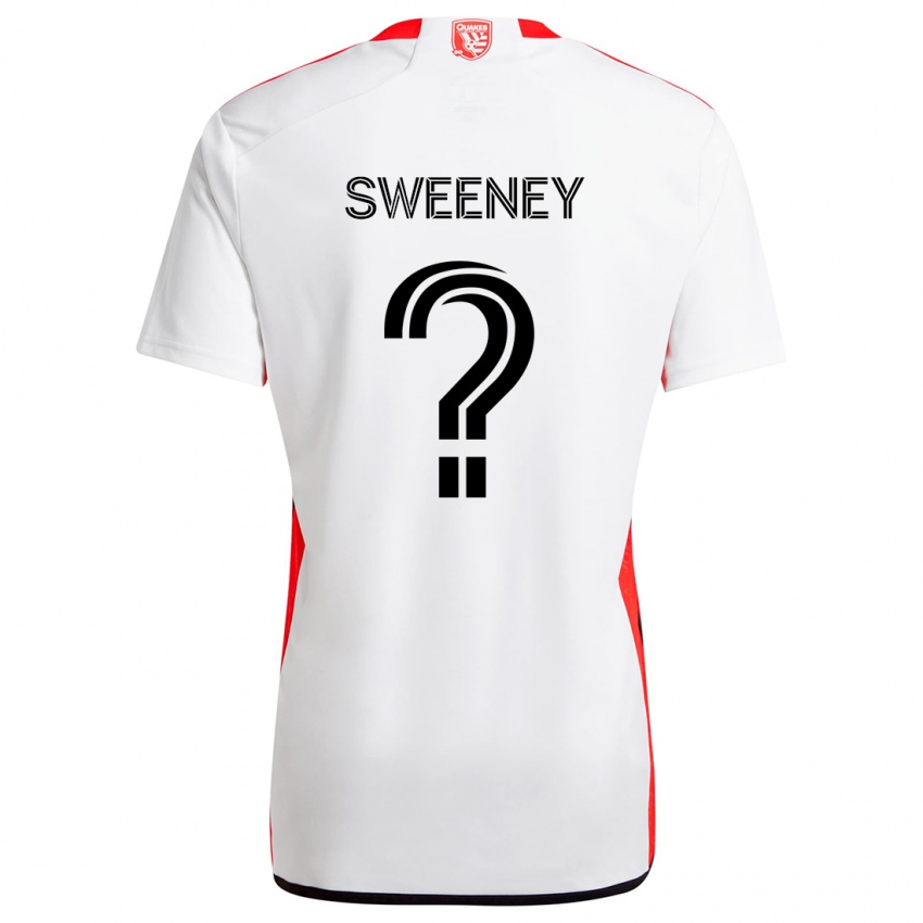 Gyermek D Sweeney #0 Fehér Piros Idegenbeli Jersey 2024/25 Mez Póló Ing