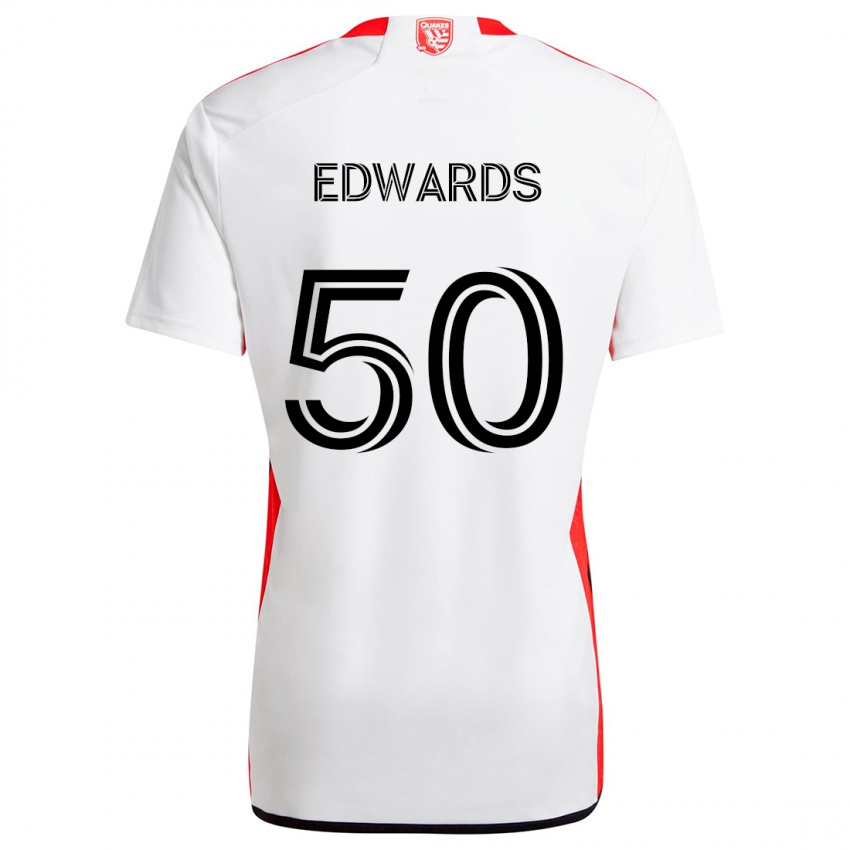 Gyermek Aaron Edwards #50 Fehér Piros Idegenbeli Jersey 2024/25 Mez Póló Ing