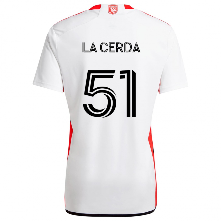 Gyermek Eric De La Cerda #51 Fehér Piros Idegenbeli Jersey 2024/25 Mez Póló Ing