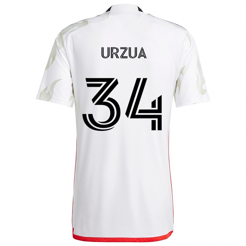 Gyermek Alejandro Urzua #34 Fehér Piros Fekete Idegenbeli Jersey 2024/25 Mez Póló Ing