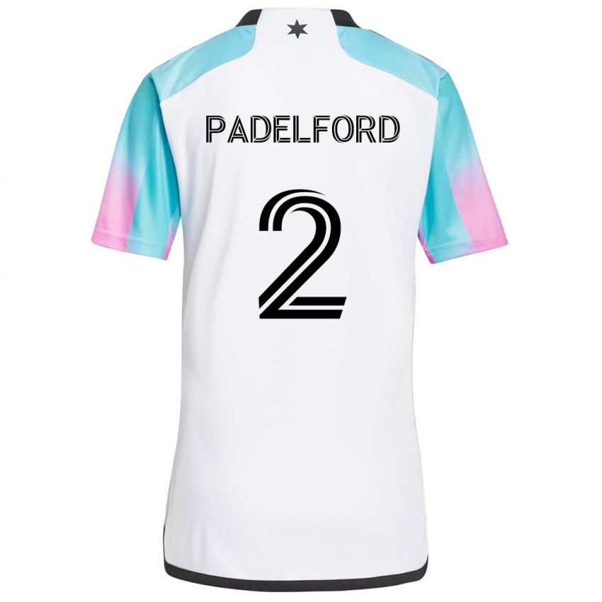 Gyermek Devin Padelford #2 Fehér Kék Fekete Idegenbeli Jersey 2024/25 Mez Póló Ing