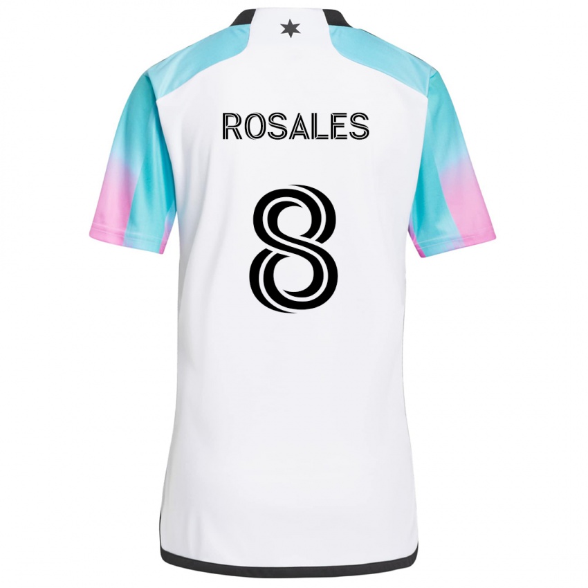 Gyermek Joseph Rosales #8 Fehér Kék Fekete Idegenbeli Jersey 2024/25 Mez Póló Ing