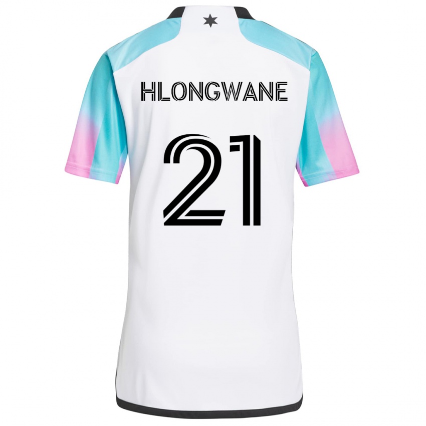 Gyermek Bongokuhle Hlongwane #21 Fehér Kék Fekete Idegenbeli Jersey 2024/25 Mez Póló Ing