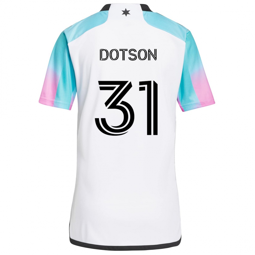 Gyermek Hassani Dotson #31 Fehér Kék Fekete Idegenbeli Jersey 2024/25 Mez Póló Ing