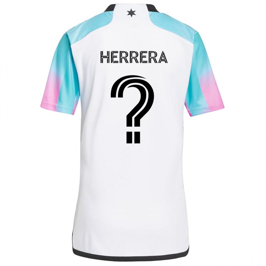 Gyermek Oscar Herrera #0 Fehér Kék Fekete Idegenbeli Jersey 2024/25 Mez Póló Ing