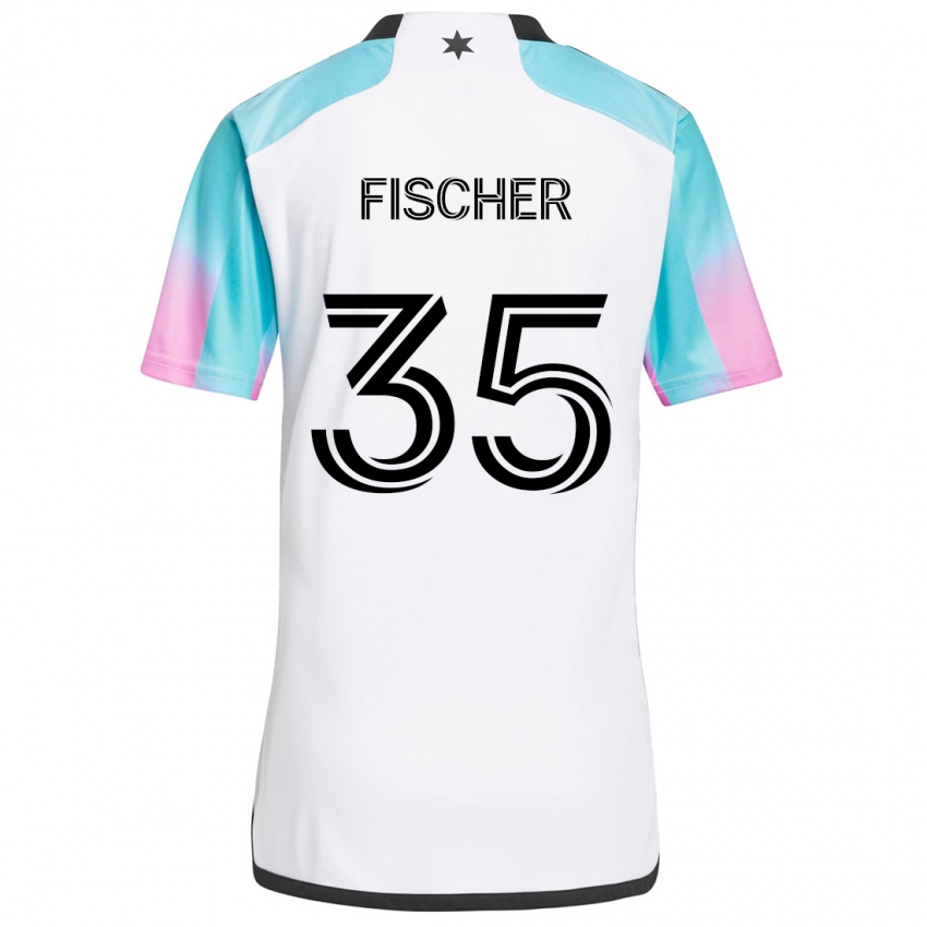 Gyermek Britton Fischer #35 Fehér Kék Fekete Idegenbeli Jersey 2024/25 Mez Póló Ing