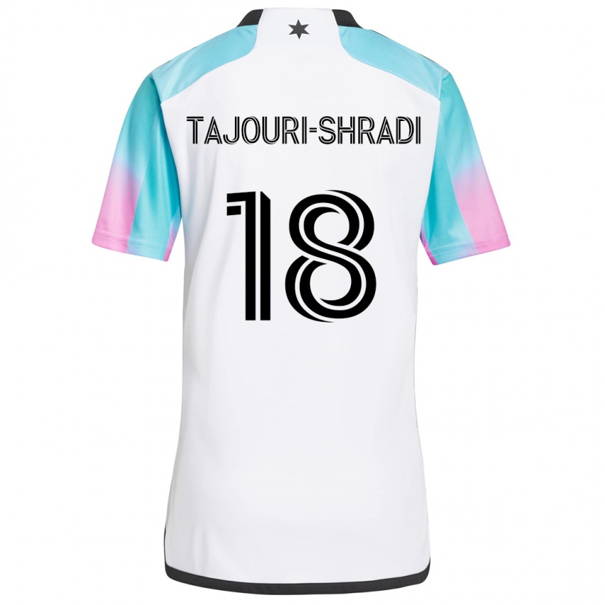 Gyermek Ismael Tajouri-Shradi #18 Fehér Kék Fekete Idegenbeli Jersey 2024/25 Mez Póló Ing