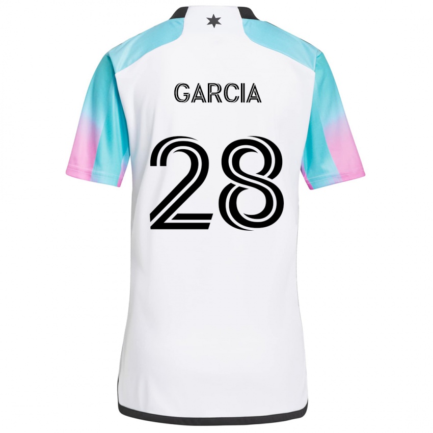 Gyermek Mender García #28 Fehér Kék Fekete Idegenbeli Jersey 2024/25 Mez Póló Ing