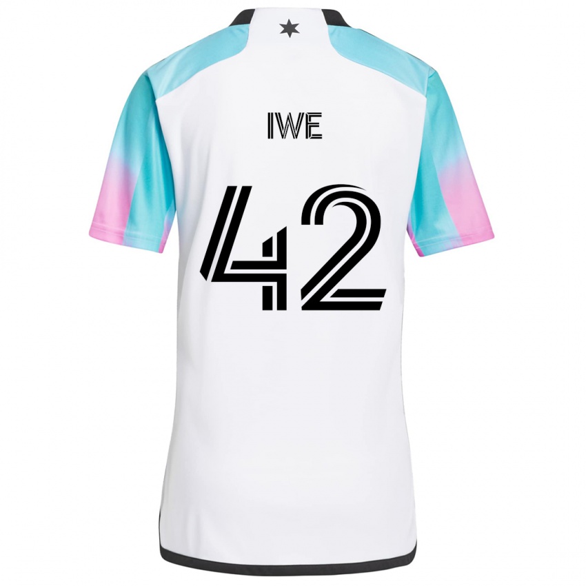 Gyermek Emmanuel Iwe #42 Fehér Kék Fekete Idegenbeli Jersey 2024/25 Mez Póló Ing