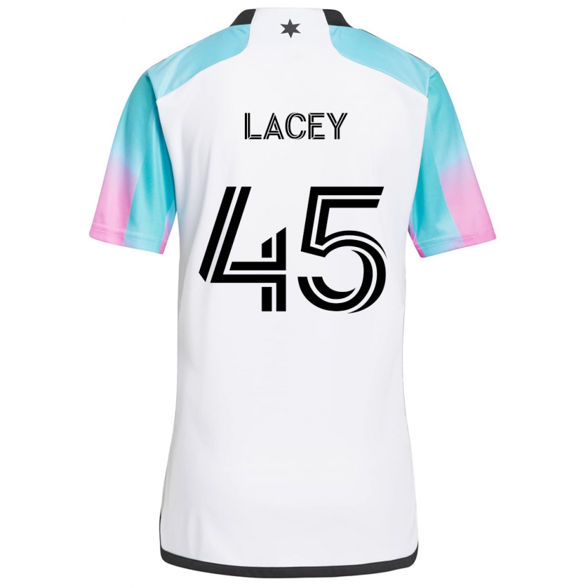 Gyermek Kameron Lacey #45 Fehér Kék Fekete Idegenbeli Jersey 2024/25 Mez Póló Ing