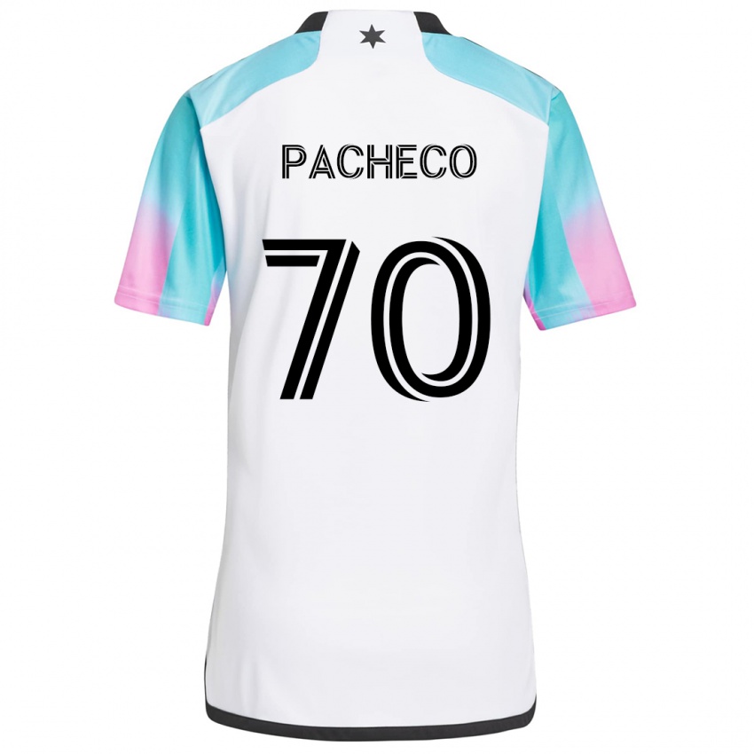 Gyermek Diogo Pacheco #70 Fehér Kék Fekete Idegenbeli Jersey 2024/25 Mez Póló Ing