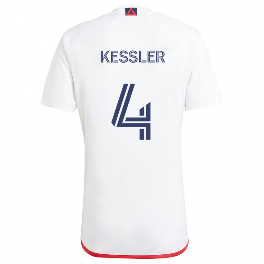 Gyermek Henry Kessler #4 Fehér Piros Idegenbeli Jersey 2024/25 Mez Póló Ing